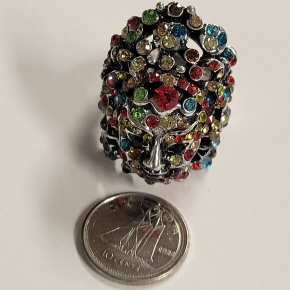 Egyptian Face Crystal Ring Stretch Colorful Ring Rainbow Crystal Adjustable Ring - Picture 4 of 11